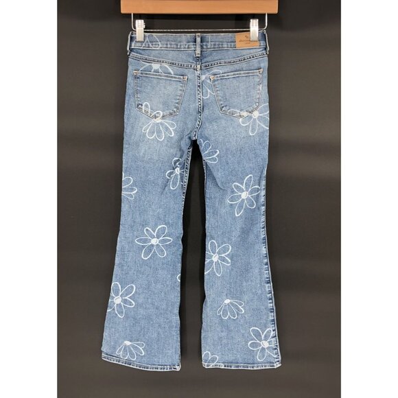 Abercrombie Kids High-Rise Flare Jeans Girls 9/10 Daisy Print Cotton Blend y2k - Picture 2 of 10